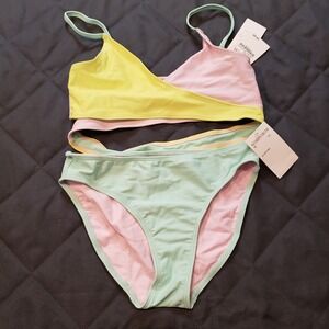 Treasure & Bond Girls Pink Yellow Mint Colorblock Bikini Swimsuit Set Size 12